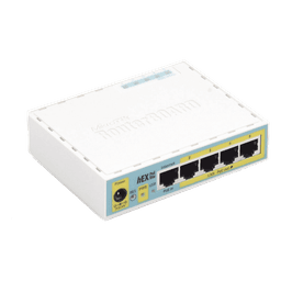 (hEX PoE LITE) RouterBoard, 5 Puertos Fast Ethernet, 4 con PoE Pasivo, 1 Puerto USB