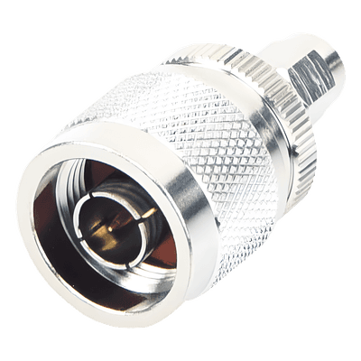 Adaptador en Línea, de Conector SMA Macho Inverso a N Macho, Níquel/ Oro/ Teflón.