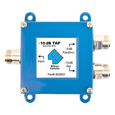 Separador TAP -10 dB con rango de frecuencia de 700 a 2500 MHz. Ideal para separar la antenas a diferentes longitudes de cable coaxial. 50 Ohm con conectores N Hembra. 
