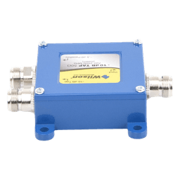 Separador TAP -10 dB con rango de frecuencia de 700 a 2500 MHz. Ideal para separar la antenas a diferentes longitudes de cable coaxial. 50 Ohm con conectores N Hembra. 
