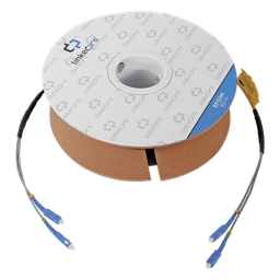 Carrete de Fibra Óptica Monomodo con conectores SC-SC Duplex, Reforzada con Kevlar, de 50 metros