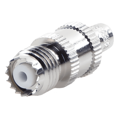 Conector Mini-UHF Hembra en Línea, de Anillo Plegable para Cable Coaxial RG-8/X, 9258, LMR-240, Níquel/ Plata/ Teflón.