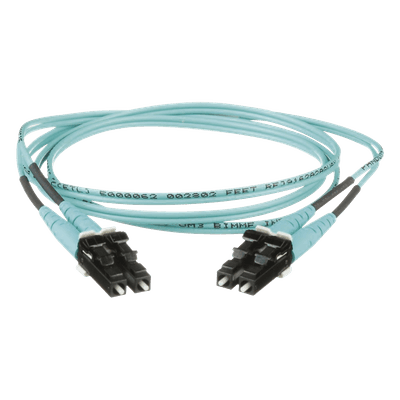 Jumper de Fibra Optica Multimodo 50/125 OM3, LC-LC Duplex, OFNR (Riser), Color Aqua, 1 Metro (3.28 Pies)