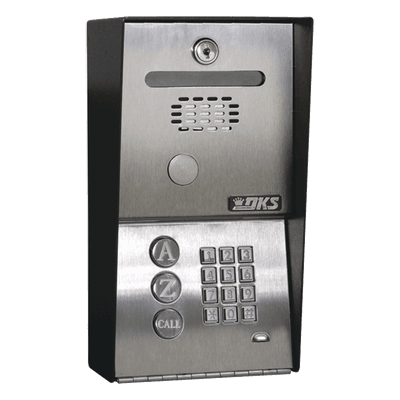 Audioportero Telefónico DKS Con Directorio / 100 Números Telefónicos / Control Para 2 Puertas / Gabinete Para Sobreponer / Marcación a 16 Digitos / Linea análoga o digital