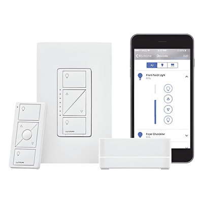 Kit de inicio Caseta Wireless con hub Smart Bridge Pro, atenuador de pared de 120 V, control remoto Pico y placa Claro, compatible con Apple HomeKit, Alexa y Google Assistant