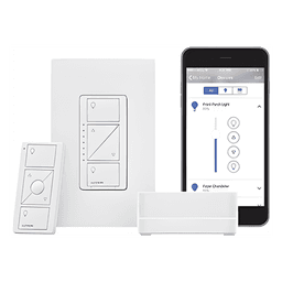 Kit de inicio Caseta Wireless con hub Smart Bridge Pro, atenuador de pared de 120 V, control remoto Pico y placa Claro, compatible con Apple HomeKit, Alexa y Google Assistant