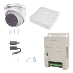 KIT TurboHD 1080p Lite / DVR 16 Canales / 16 Cámaras Eyeball  Exterior ( 2.8mm) / Transceptores / Conectores / Fuente de Poder Profesional