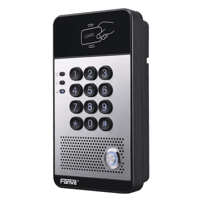 Audio Portero IP con 2 líneas SIP, relevador integrado, teclado numérico y lectora de tarjetas RFID para control de acceso, PoE