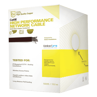 Cable Cat5e de Alto Rendimiento Certificaciones ETL, UL, de 152.5 Metros (500 Pies) de Color Blanco, para Aplicaciones en Video Vigilancia, Redes de Datos. Uso Interior.