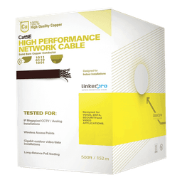 Cable Cat5e de Alto Rendimiento Certificaciones ETL, UL, de 152.5 Metros (500 Pies) de Color Blanco, para Aplicaciones en Video Vigilancia, Redes de Datos. Uso Interior.