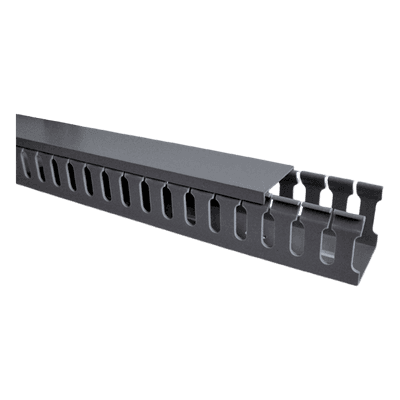Canaleta ranurada con tapa / PVC rígido autoextinguible V-0 / 2 m (6.56 ft) / Gris / Temperatura máxima 85°C / Capacidad 40% EIA/TIA-569-A