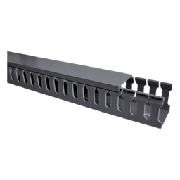 Canaleta ranurada con tapa / PVC rígido autoextinguible V-0 / 2 m (6.56 ft) / Gris / Temperatura máxima 85°C / Capacidad 40% EIA/TIA-569-A