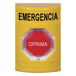 Botón de Emergencia en Español, Color Amarillo, Acción Mantenida, Girar para Restablecer y LED Multicolor
