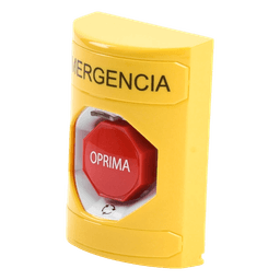 Botón de Emergencia en Español, Color Amarillo, Acción Mantenida, Girar para Restablecer y LED Multicolor