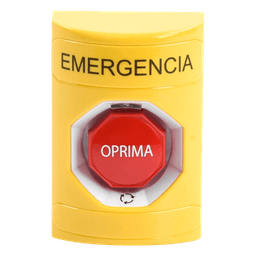 Botón de Emergencia en Español, Color Amarillo, Acción Mantenida, Girar para Restablecer y LED Multicolor