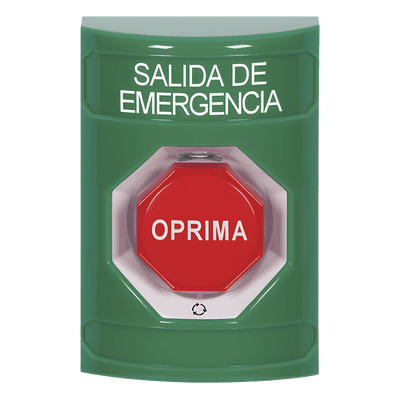 Botón de Salida de Emergencia , Texto en Español,  Acción Mantenida, Girar para Restablecer, LED de iluminación