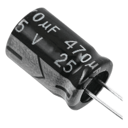 Capacitor Electrolítico de Aluminio, Radial de 470 µFd, 25 Vcc, 105 °C, 8  x 15 mm.