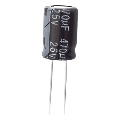 Capacitor Electrolítico de Aluminio, Radial de 470 µFd, 25 Vcc, 105 °C, 8  x 15 mm.