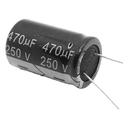Capacitor Electrolítico de Aluminio, Radial de 470 µFd, 250 Vcc, 105 °C, 25 x 40 mm.
