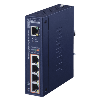 Extensor Industrial PoE, Entrada PoE 802.3 bt  y 4 Puertos de Salida Gigabit 802.3 af/at