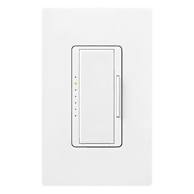 Atenuador de pared Maestro de 600 W para bajo voltaje electrónico (ELV), incandescente y halógeno, 120 V, unipolar o multilocación con accesorios MA-R, color blanco