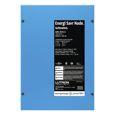 Controlador de iluminación Energi Savr Node con Softswitch, 4 zonas de conmutación de 16 A por canal, 120-277 V, montaje en superficie, para sistemas QS