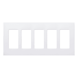 Placa de pared Claro de 5 espacios sin tornillos visibles, color blanco brillante, para atenuadores, apagadores y controles Pico Lutron