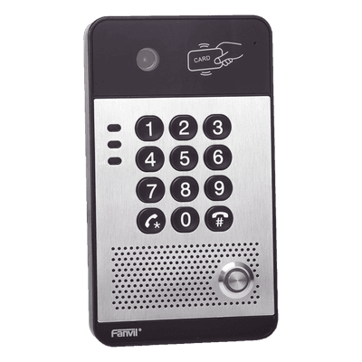 Vídeo Portero IP con 2 líneas SIP, cámara HD, relevador integrado, teclado numérico y lectora de tarjetas RFID para control de acceso, PoE