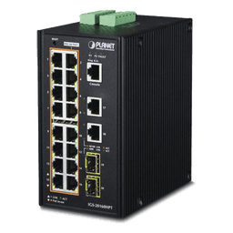 Switch Industrial Administrable 16 puertos 10/100/1000 T 802.3at PoE + 2 Puertos 10/100/1000 T + 2 puertos 100/1000 X SFP