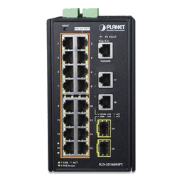 Switch Industrial Administrable 16 puertos 10/100/1000 T 802.3at PoE + 2 Puertos 10/100/1000 T + 2 puertos 100/1000 X SFP