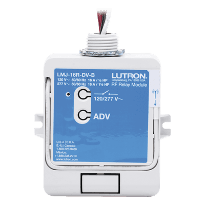 Módulo de relé de radiofrecuencia con tecnología Softswitch, conmuta hasta 16 A de propósito general, 120/277 V, apto para plenum, compatible con RA2 Select, RadioRA 2 y HomeWorks