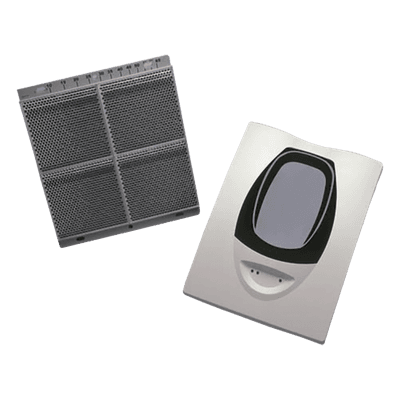 Detector fotoeléctrico de haz reflectivo direccionable con prueba de sensibilidad integrada, para áreas abiertas de techos altos