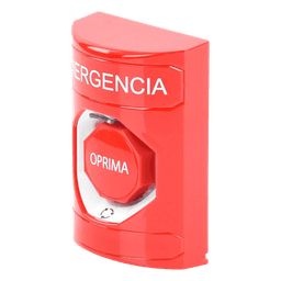 Botón de Emergencia, Texto en Español, Color Rojo, Acción Mantenida, Girar para Restablecer y LED Multicolor