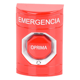 Botón de Emergencia, Texto en Español, Color Rojo, Acción Mantenida, Girar para Restablecer y LED Multicolor