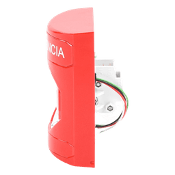 Botón de Emergencia, Texto en Español, Color Rojo, Acción Mantenida, Girar para Restablecer y LED Multicolor