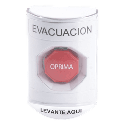 Botón de Evacuación, Texto en Español, Tapa Protectora de Policarbonato Súper Resistente, Restablecimiento con Llave