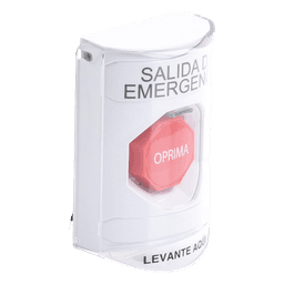 Botón de Emergencia, Texto en Español, Tapa Protectora de Policarbonato Súper Resistente, Restablecimiento con Llave