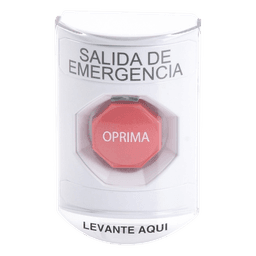 Botón de Emergencia, Texto en Español, Tapa Protectora de Policarbonato Súper Resistente, Restablecimiento con Llave