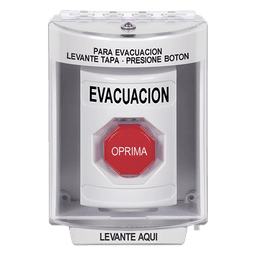 Botón de Evacuación, Cubierta de Policarbonato Súper Resistente de Superficie con Espaciador, Restablecimiento con Llave, Con Bocina de Advertencia