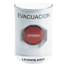 Botón de Evacuación, Cubierta de Policarbonato Súper Resistente de Superficie con Espaciador, Restablecimiento con Llave, Con Bocina de Advertencia