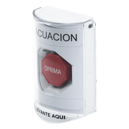 Botón de Evacuación, Cubierta de Policarbonato Súper Resistente de Superficie con Espaciador, Restablecimiento con Llave, Con Bocina de Advertencia