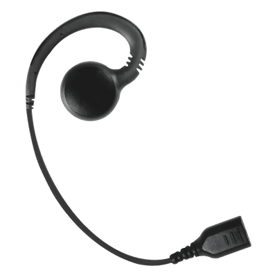 Auricular giratorio con gancho en forma de "G" con cable de fibra trenzada y conector SNAP.  Requiere micrófono de solapa de 1 o 2 hilos de la Serie SNAP.