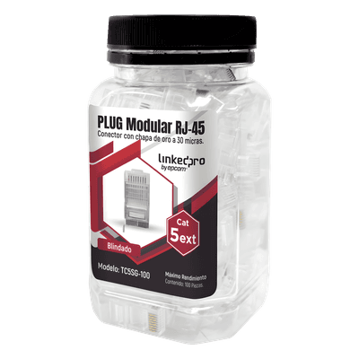 Bote con 100 Piezas de Plug Modular RJ45 Cat5e Blindado, Chapado de Oro a 30 Micras para Durabilidad Extrema con Pin de Tierra