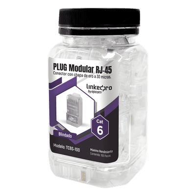 Bote con 100 Piezas de Plug Modular RJ45 Cat6 Blindado, Chapado de Oro a 30 Micras para Durabilidad Extrema SIN PIN de Tierra