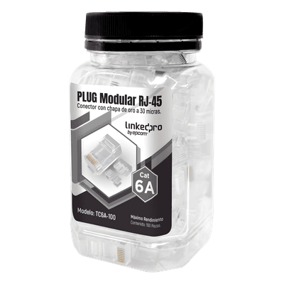 Bote con 100 Piezas de Plug Modular RJ45 Cat6A Chapado de Oro a 30 Micras para Durabilidad Extrema
