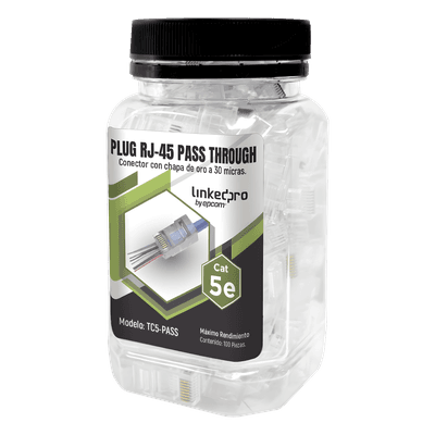 Bote con 100 Plugs Pass Through RJ45 Cat5e sin Blindaje, Chapado de Oro a 30 Micras para Durabilidad Extrema