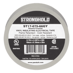 Cinta Eléctrica STRONGHOLD para Aislar, de PVC, Uso General Reparación y Mantenimiento, Grosor de 0.18mm (7 mil), Ancho de 19mm, y 20.12m de Largo, Color Gris
