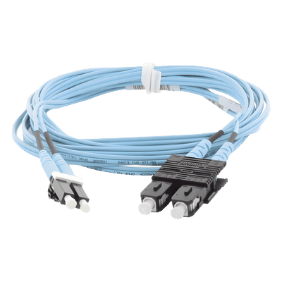 Jumper de Fibra Optica Multimodo 50/125 OM3, LC-SC Duplex, OFNR (Riser), Color Aqua, 3 Metros (9.84 Pies)