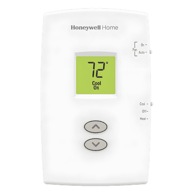 Termostato no programable vertical de 1 etapa calor/frío para sistemas convencionales (gas, aceite, eléctrico) y calefacción por agua caliente, vapor o 750 mV, serie Pro 1000