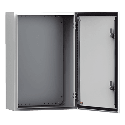 Gabinete de Uso Exterior MAS 600 x 600 x 400 mm NEMA 4/12/13; IP66; IK10 de Acero Dulce 1.5 mm con Platina de Montaje Incluida Color Gris Claro